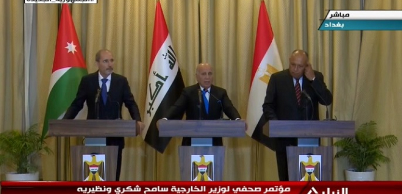 سامح شكري: نعمل على إيجاد مجالات جديدة للتعاون بين مصر والعراق والأردن