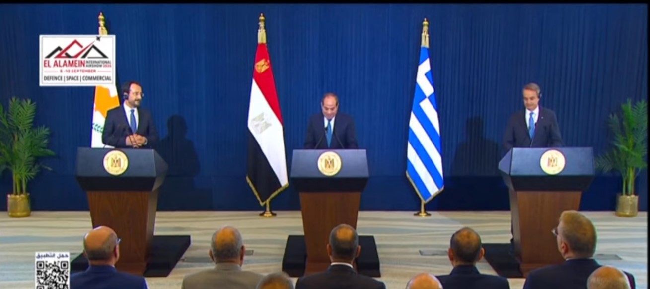 مؤتمر صحفي مشترك للرئيس السيسي ونظيره القبرصي ورئيس وزراء اليونان